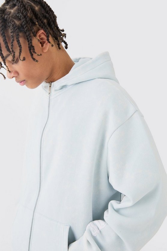Oversized Zip Thru Funnel Neck Acid Wash Puff Print Tracksuit