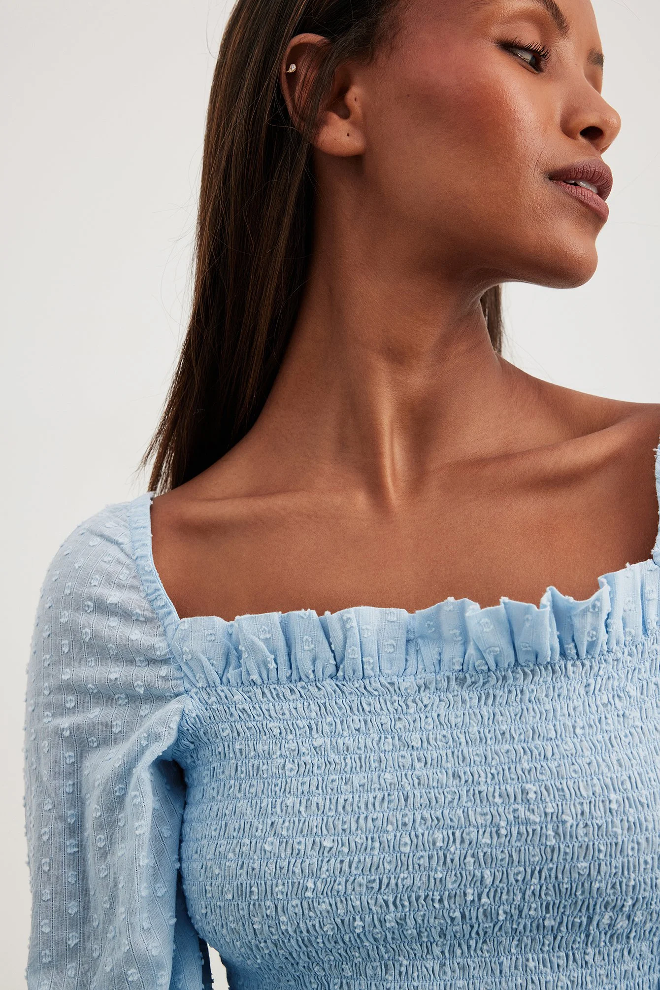 Dobby-Bluse mit Puffärmeln