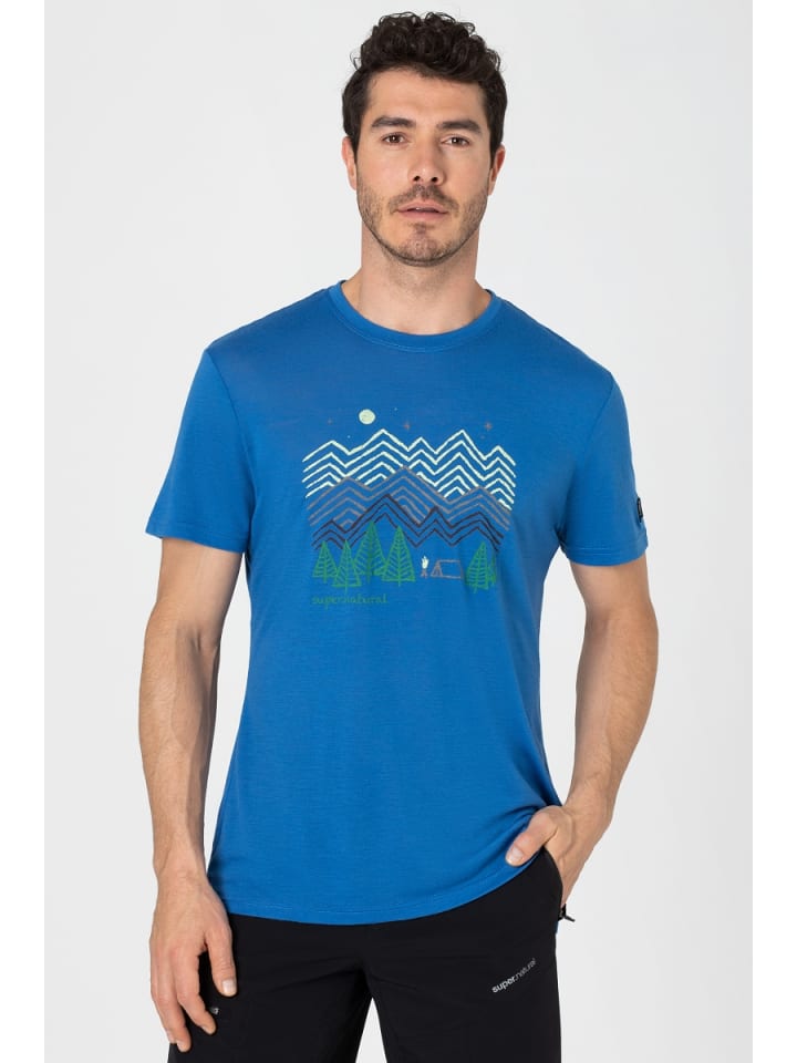 super.natural Merino T-Shirt M CAMPING NIGHTS TEE in blau günstig kaufen S