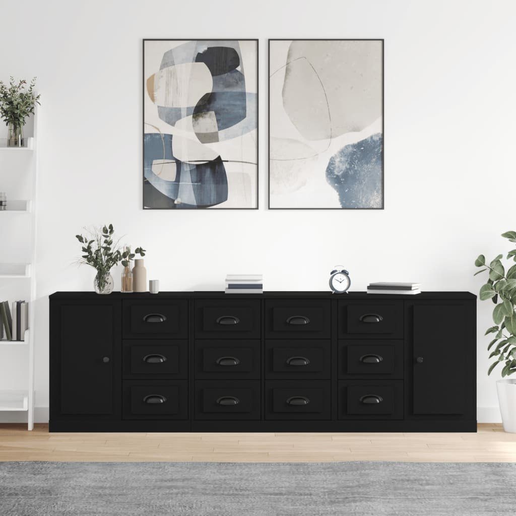 vidaXL Sideboard Sideboards 3 Stk. Schwarz Holzwerkstoff (3 St)
