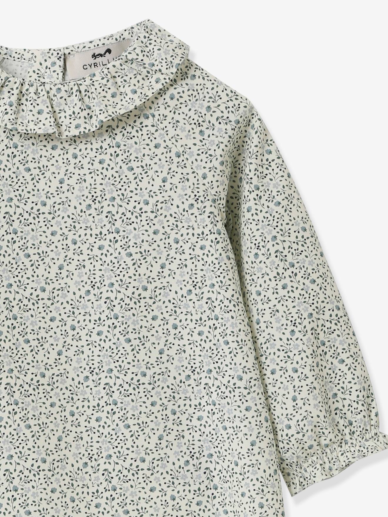 Blouse bébé CYRILLUS imprimé fleurs bleues bleu imprimé