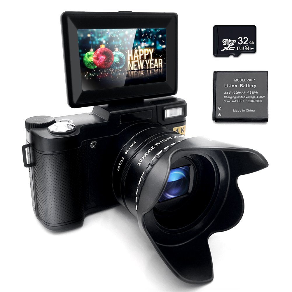 A Ade 4K Digitalkamera, 48MP Kameras Fotokamera mit 3,0 Zoll Bildschirm Kompaktkamera (Wide D120 H88 V63, 48 MP, 5x opt. Zoom, inkl. 32GB TF-Karte, 8x Digitalzoom)