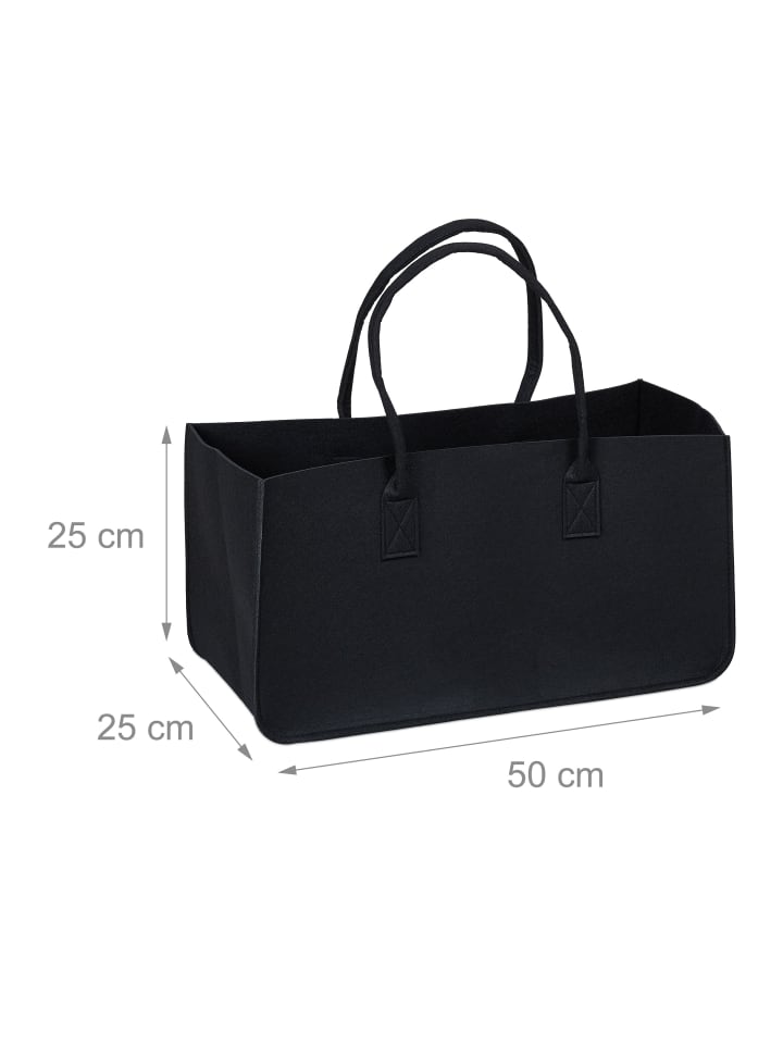 relaxdays 2 x Kaminholztasche in Schwarz - (B)50 x (H)25 x (T)25 cm günstig kaufen onesize