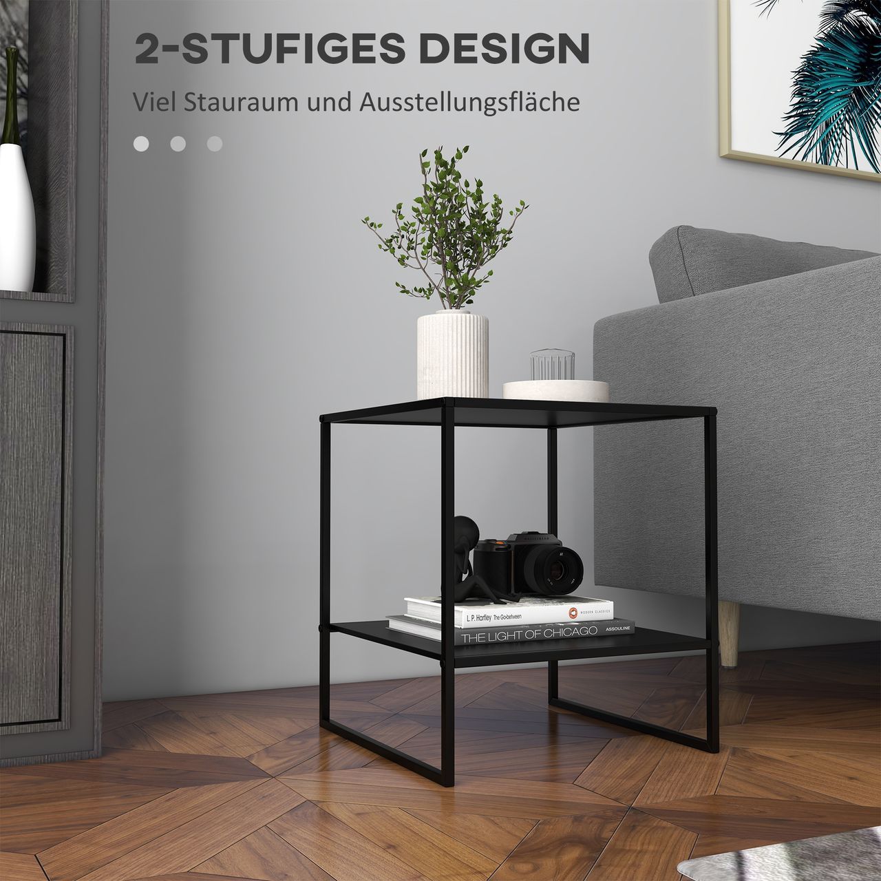 HOMCOM Couchtisch Beistelltisch, Sofatisch mit Ablage, Nachttisch, Schwarz