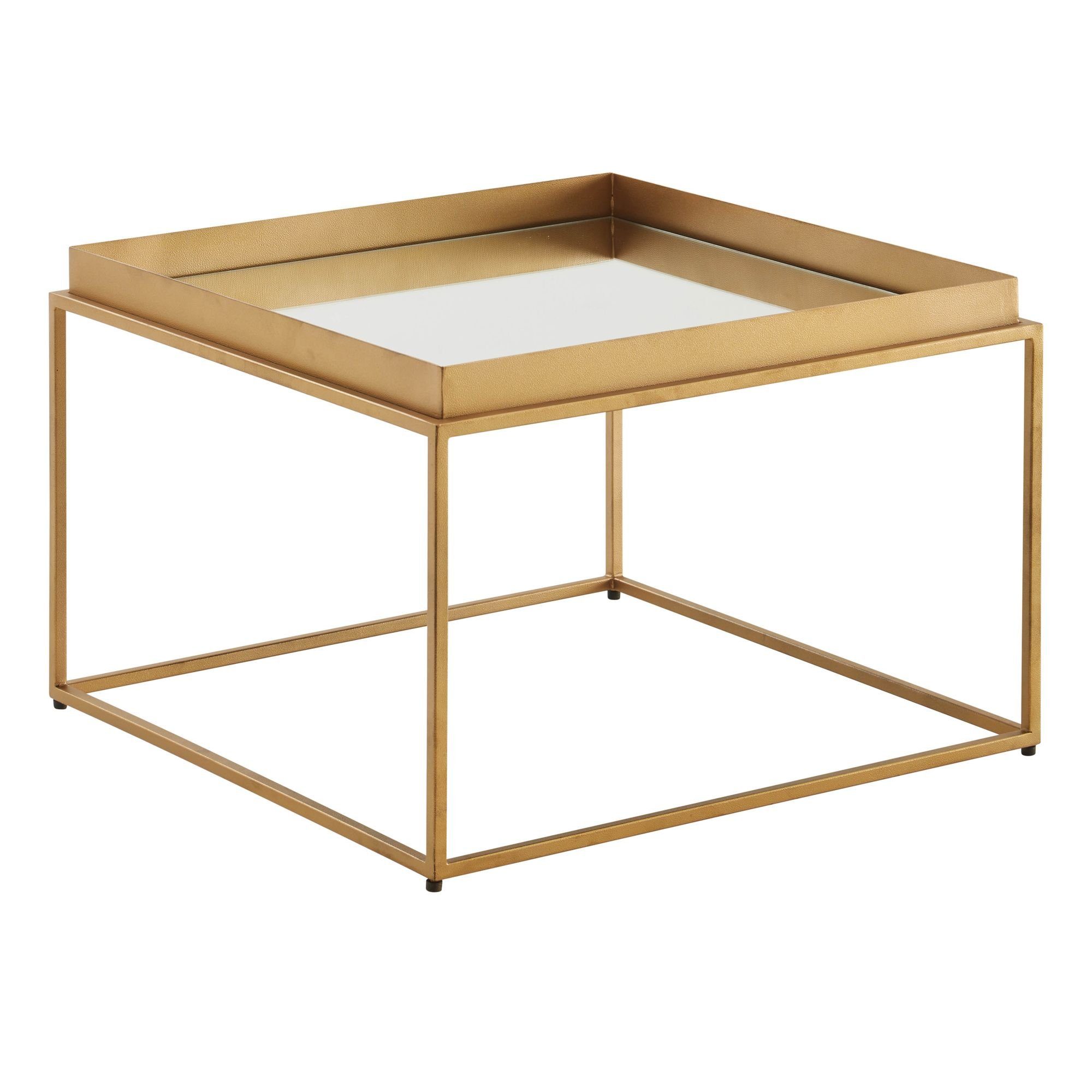 FINEBUY Couchtisch FB82282 (60x60x41 Gold, Sofatisch Quadratisch Glas Metall), Wohnzimmertisch Verspiegelt, Beistelltisch Modern