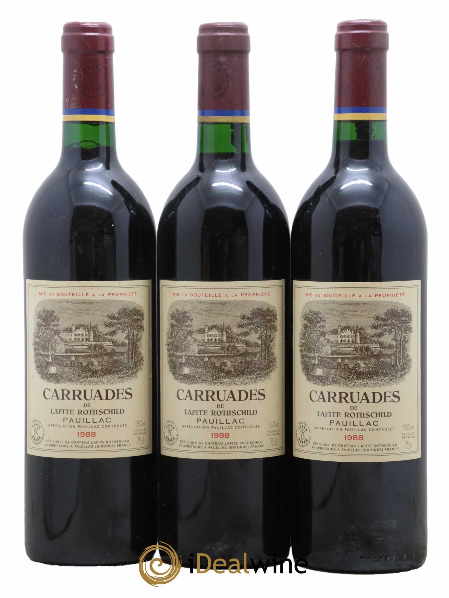 Carruades de Lafite Rothschild Second vin  1988 - Lot de 3 Bouteilles