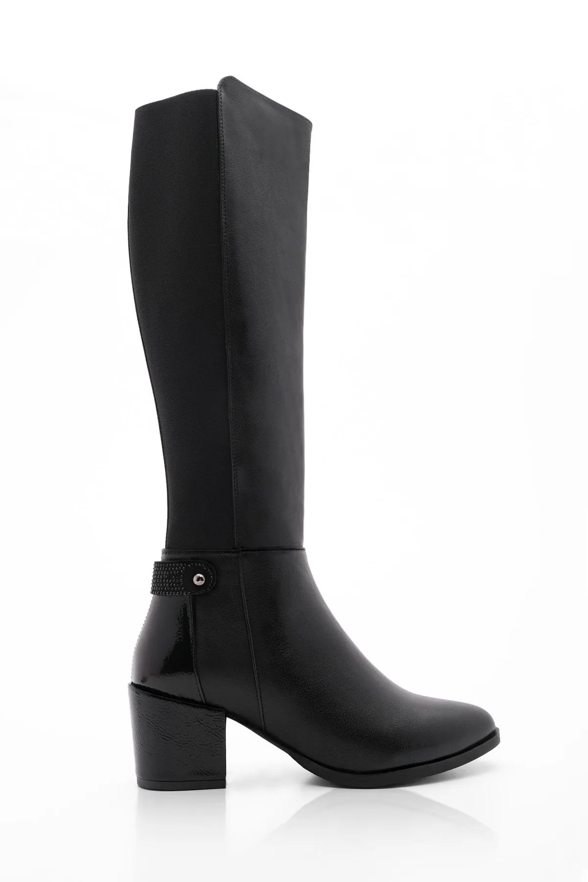 Marjin  Damen-Stiefel mit Absatz unterhalb des Knies, dehnbar, elastisch, für den täglichen Gebrauch, klassische Stiefel von Aret, Schwarz