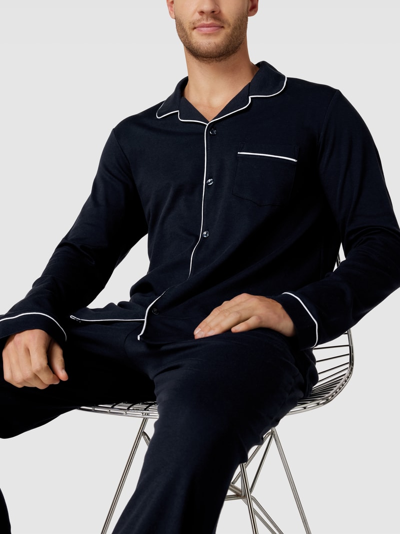 Pyjama aus Baumwolle Modell 'FINE INTERLOCK Pyjama lang' in dunkelblau