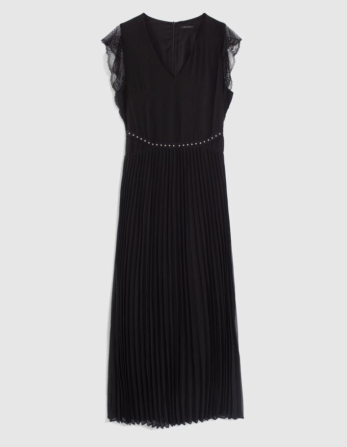 Robe longue noire plissée recyclée Femme