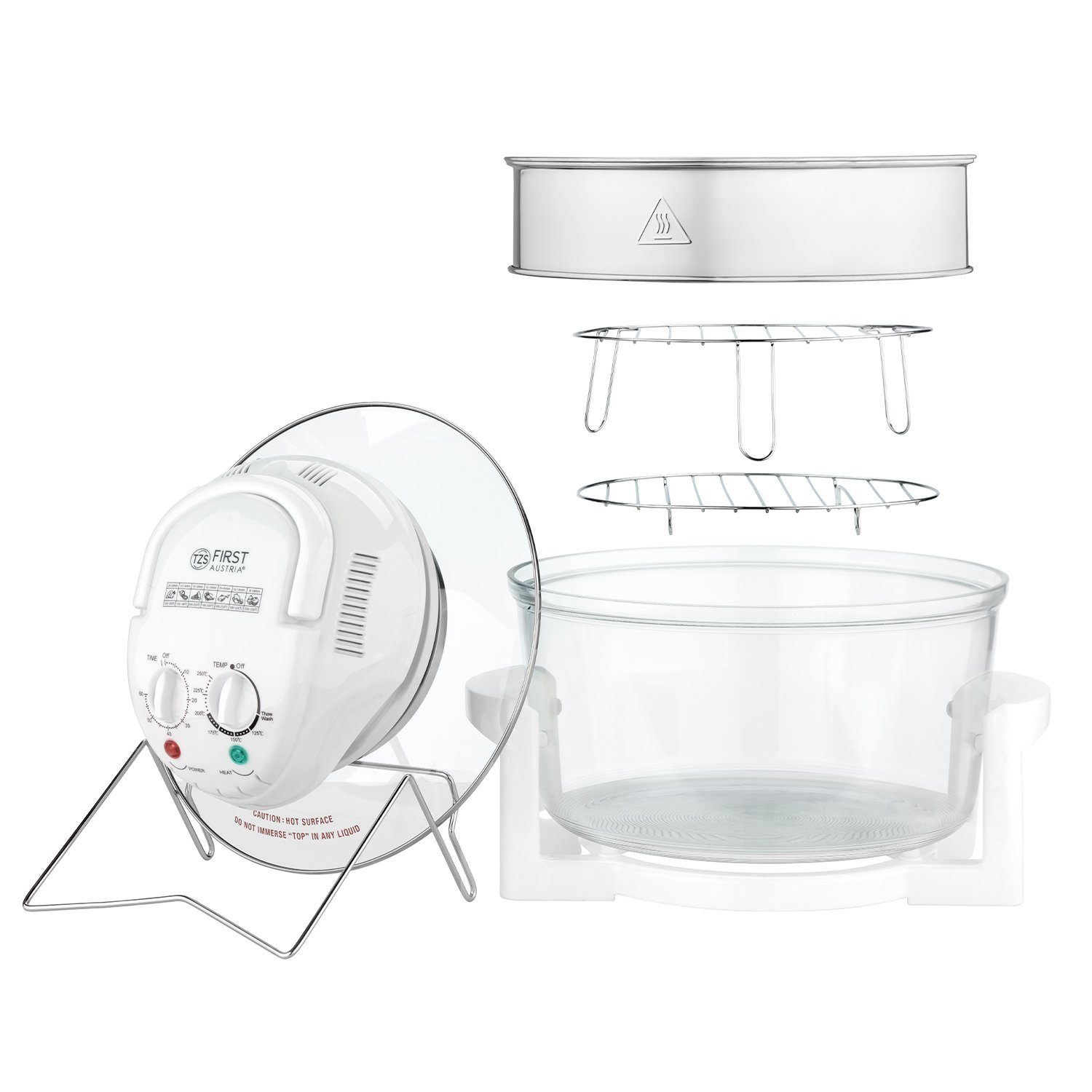 TZS FIRST AUSTRIA Minibackofen Halogenofen 1400W, Heissluftofen 17L, bis 250°C, Mini Backofen Weiß, Halogen Ofen mit Erweiterungsring, Umluftofen