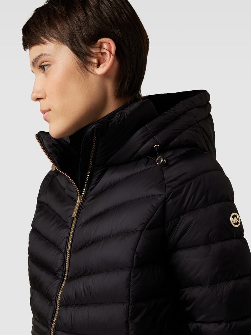 Steppjacke mit Kapuze Modell 'LONG LINE' in schwarz