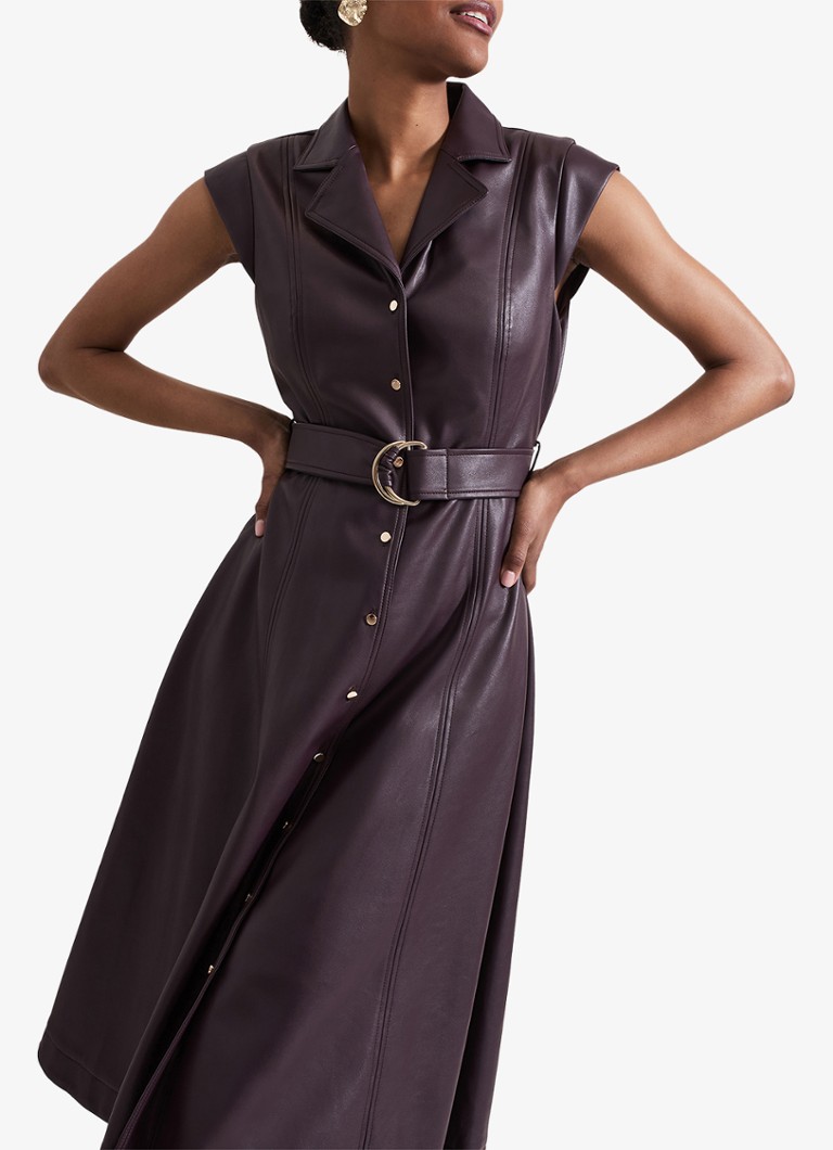 Rochie cămașă midi din piele ecologică Ellie de la Phase Eight, cu curea.