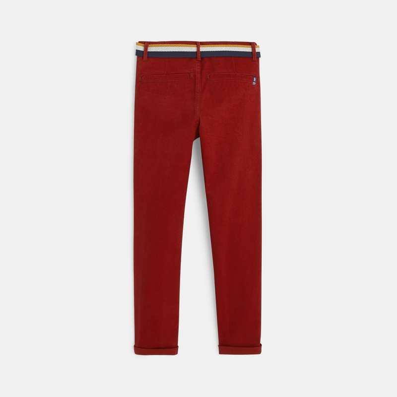 Pantalon chino slim ceinturé en toile unie rouge garçon