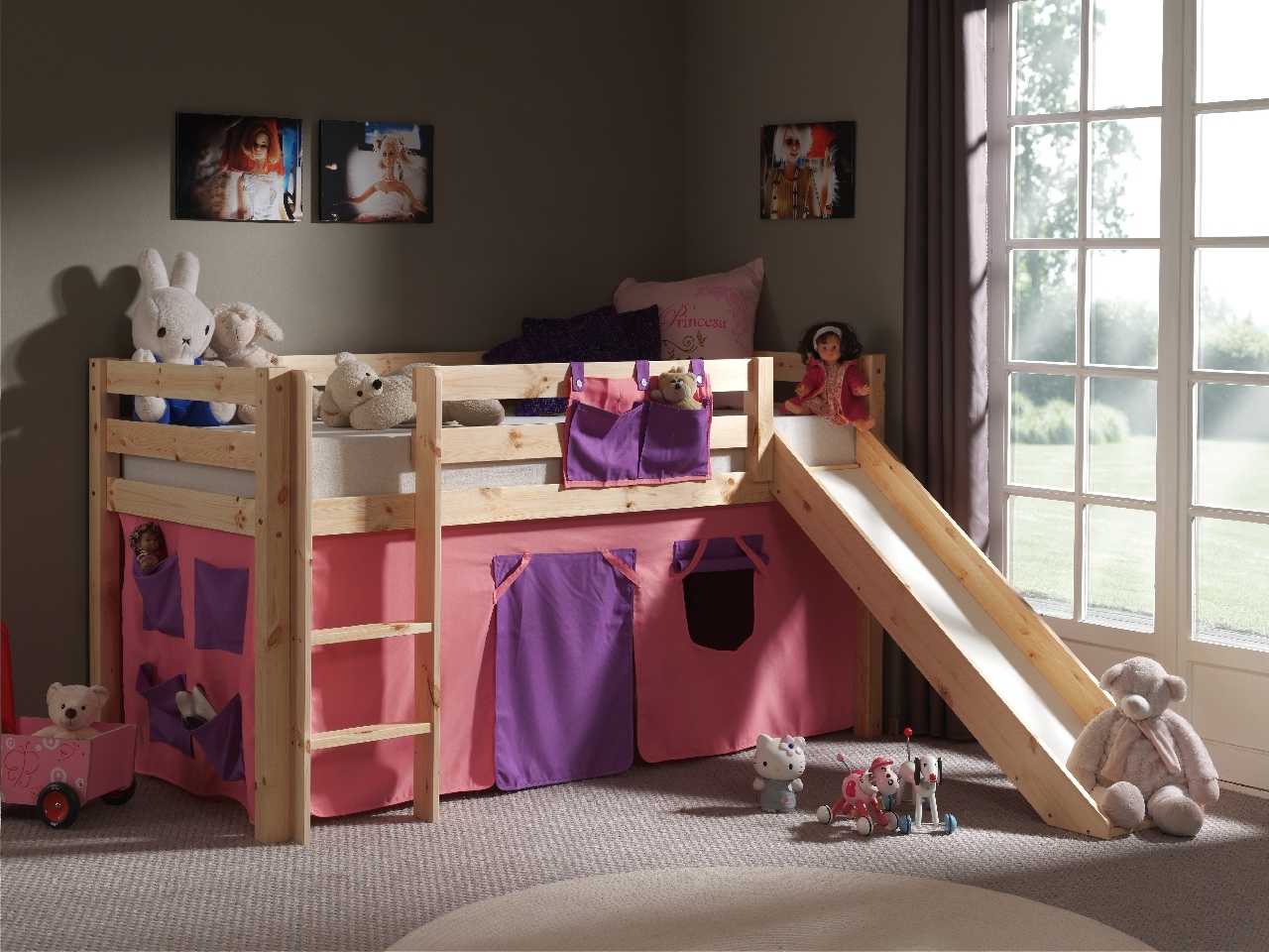 VIPACK Spielbett Pino mit Rutsche und Textilset 