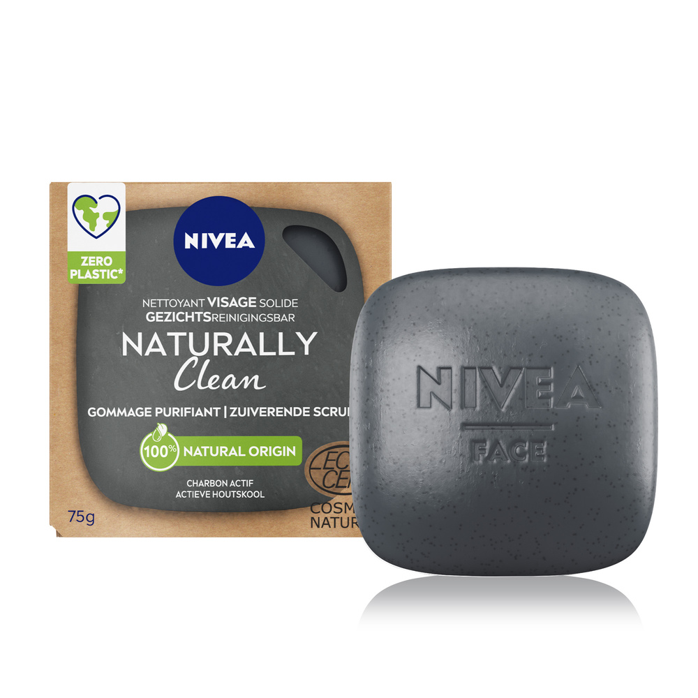 nivea NATURALLY CLEAN- Gommage Purifiant Charbon actif Nettoyant Visage Solide
