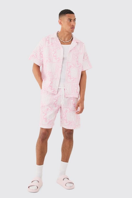 Kastiges Hemd & Shorts mit Worldwide-Print