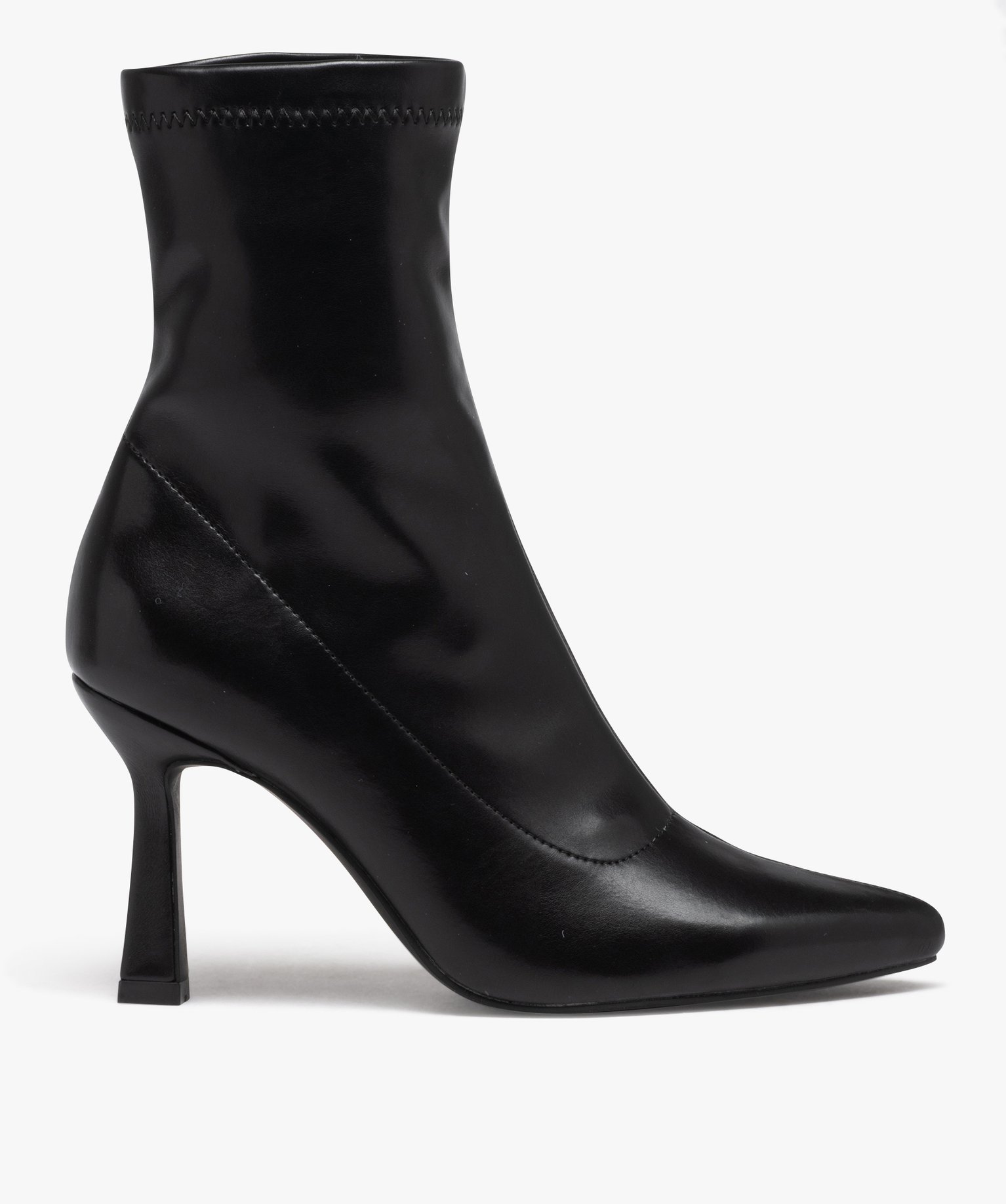 Boots femme unies à talon haut avec col élastique noir | GEMO