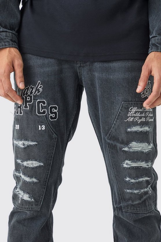 Zerrissene Slim-Fit Jeans mit Applikation