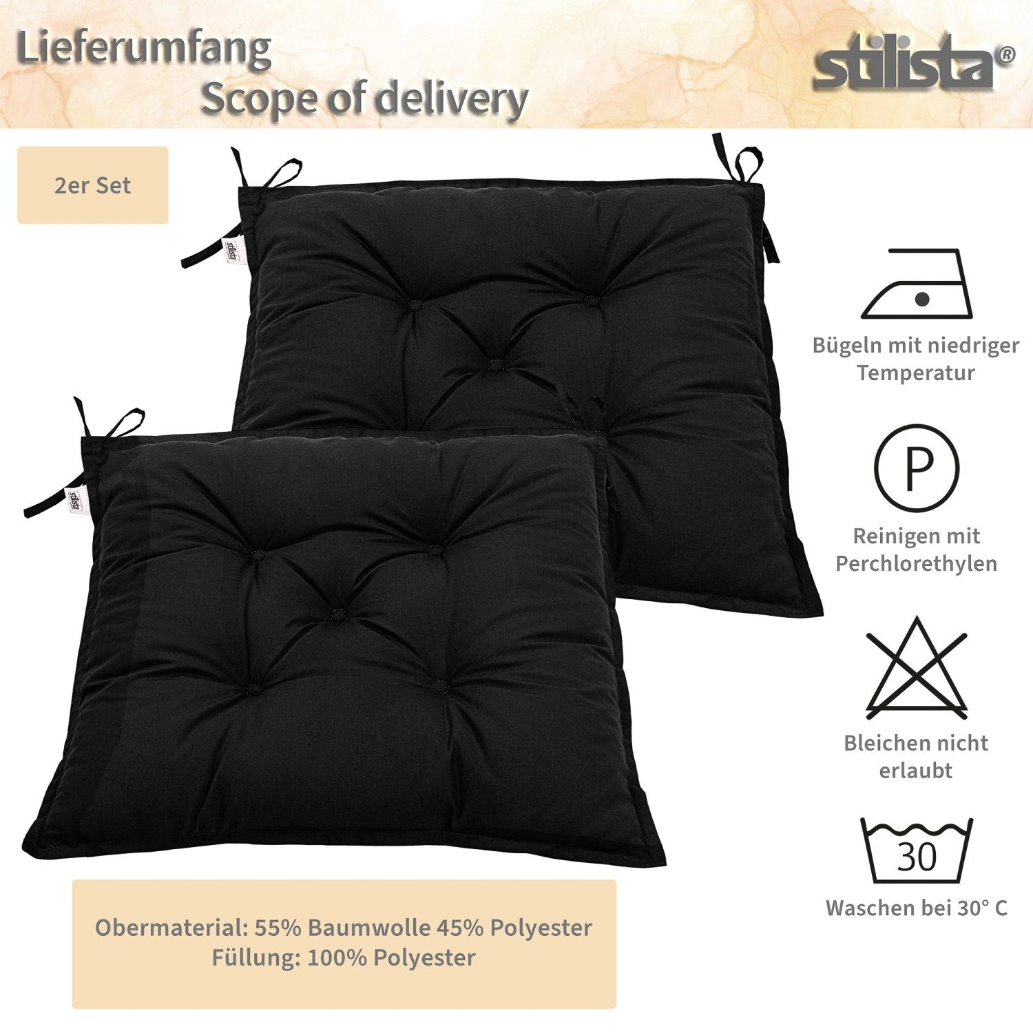 STILISTA Stuhlkissen Sitzkissen Stuhlauflage Sitzauflagen Sitzpolster, 2er Set, 40 x 40 x 8 cm, Viscoeffekt, Indoor und Outdoor, Farbauswahl