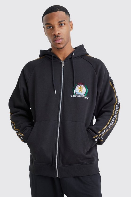 Man Gold Hoodie mit Reißverschluss und Print
