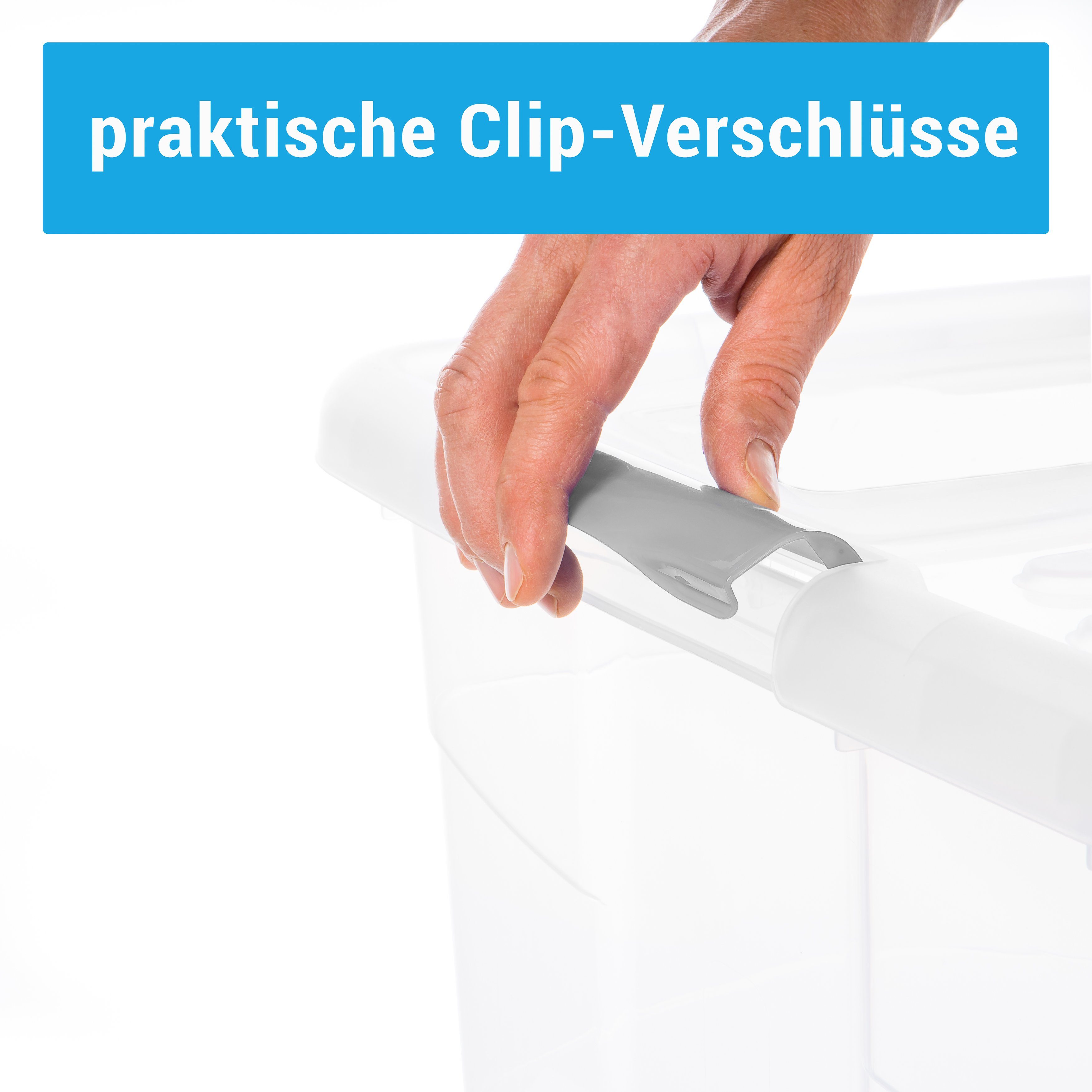 Centi Allzweckkiste Kisten, Aufbewahrung Groß, Boxen Aufbewahrung (Set, 6 St., 30 Liter, 26 x 49 x 39 cm), transparente stapelbare Aufbewahrungsbox mit Deckel