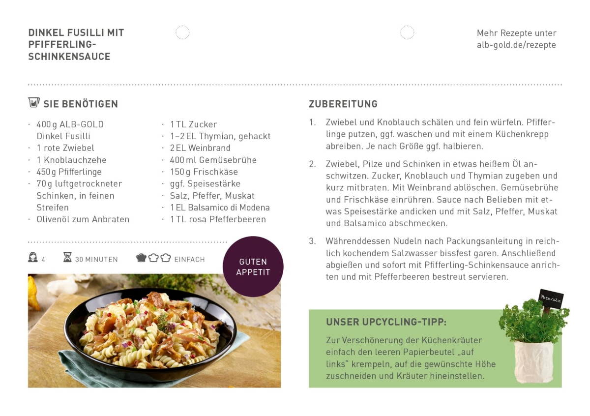 Nudeln, Fusilli aus Dinkel, 500 g