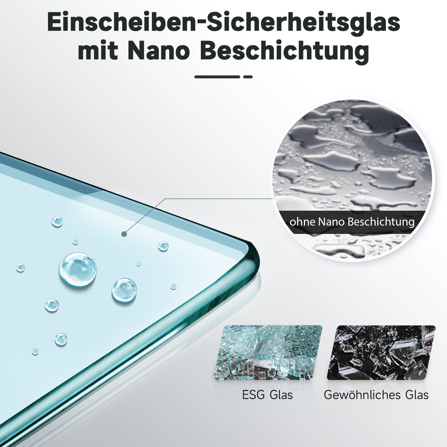 SONNI Badewannenfaltwand Badewannenaufsatz Faltwand 2-teilig 1000 x 1300 mm, NANO Glas Duschwand ESG