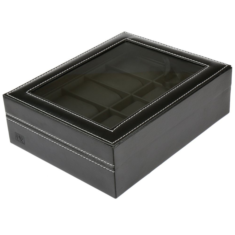H&S Schmuckständer Uhrenkasten für Männer und Frauen - Schwarz, Kunstleder, 10 Uhren, Watch Box for Men and Women - Black, Faux Leather, 10 Watches