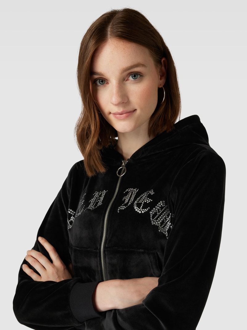 Sweatjacke mit Label-Detail in schwarz