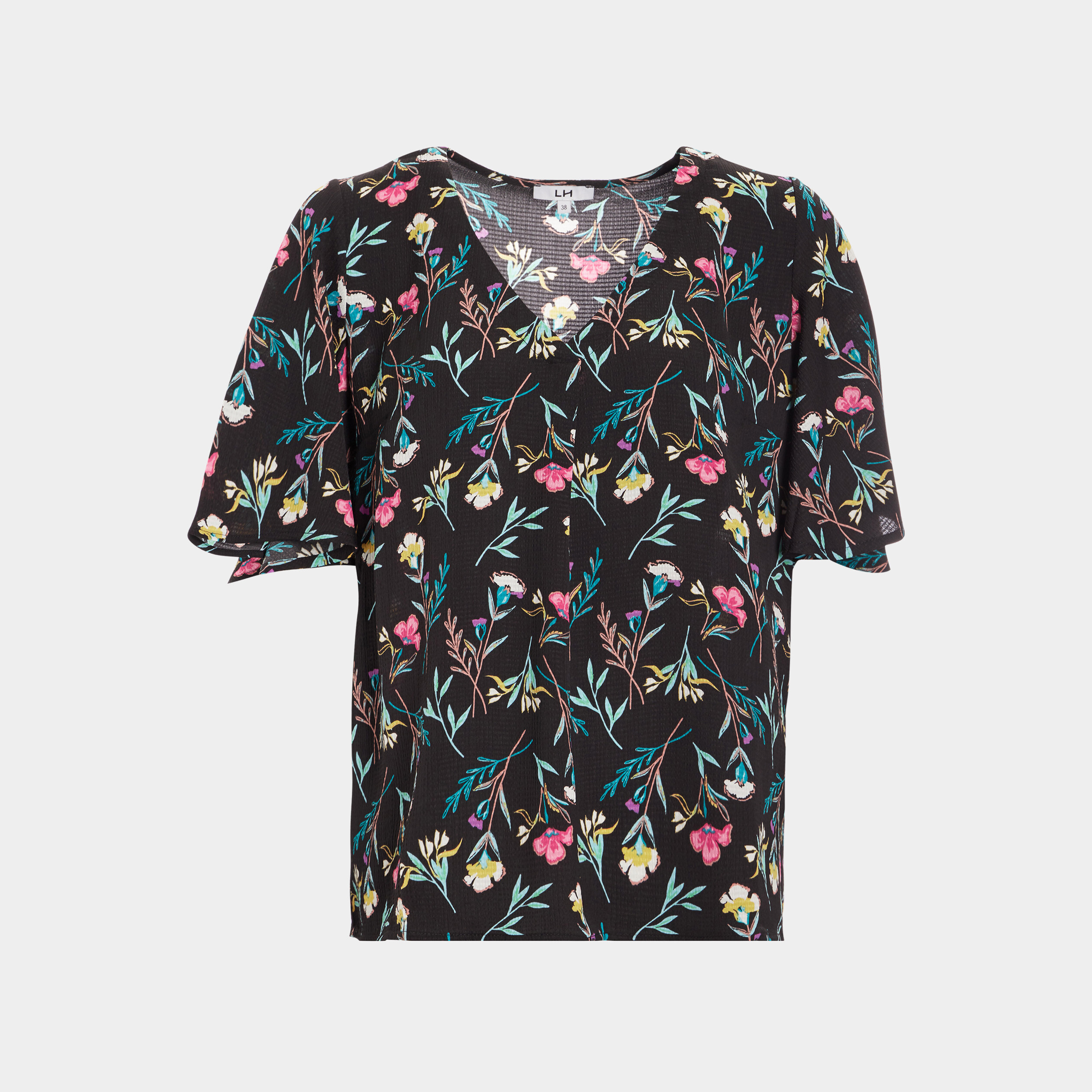 Blouse manches courtes papillons noir femme | La Halle