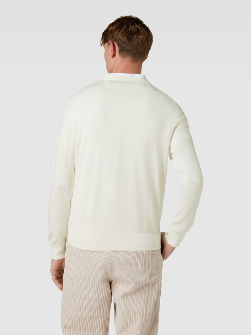 Strickpullover aus Baumwoll-Kaschmir-Mix mit Logo-Stitching in offwhite