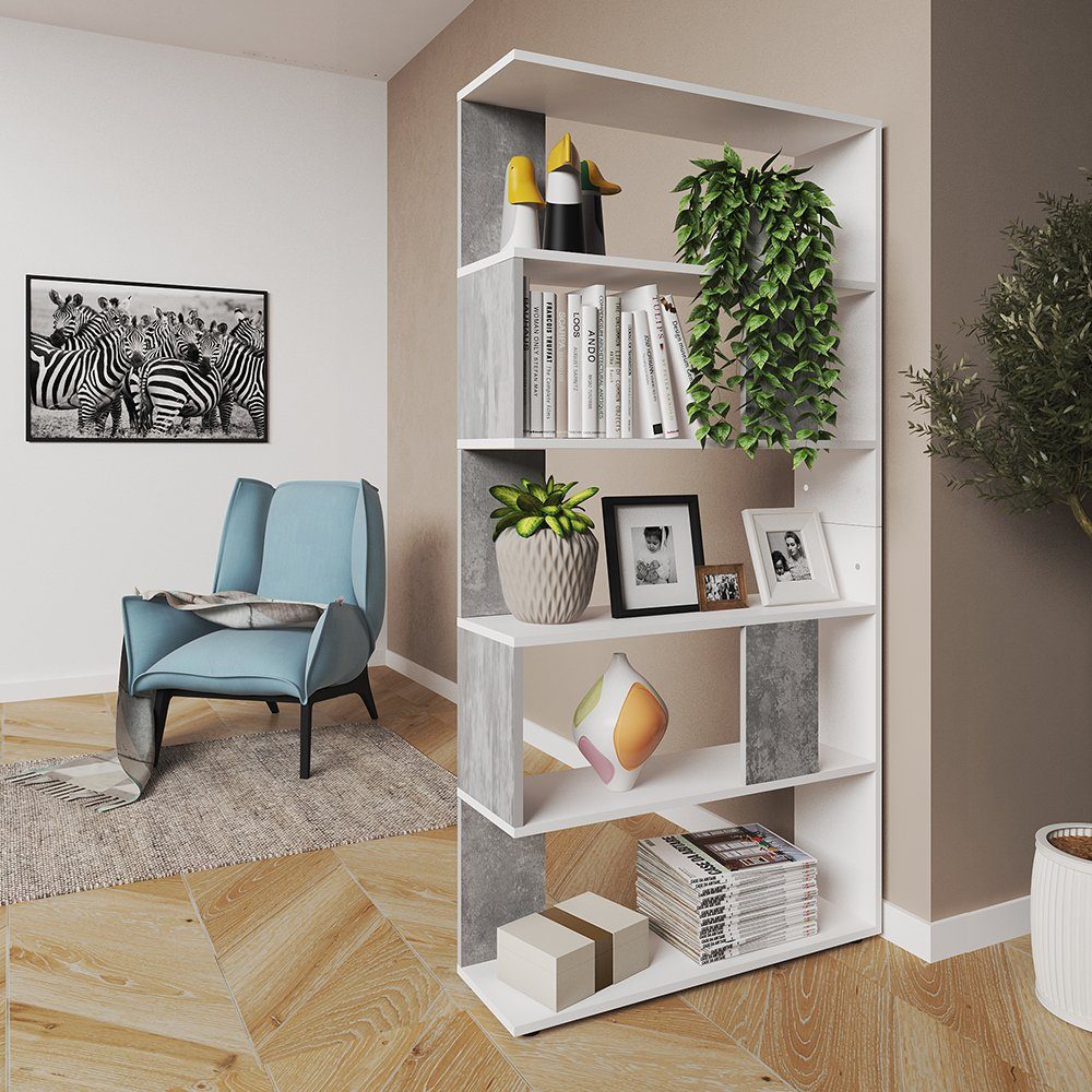 Vicco Raumteiler Bücherregal Standregal Groß Weiß Beton