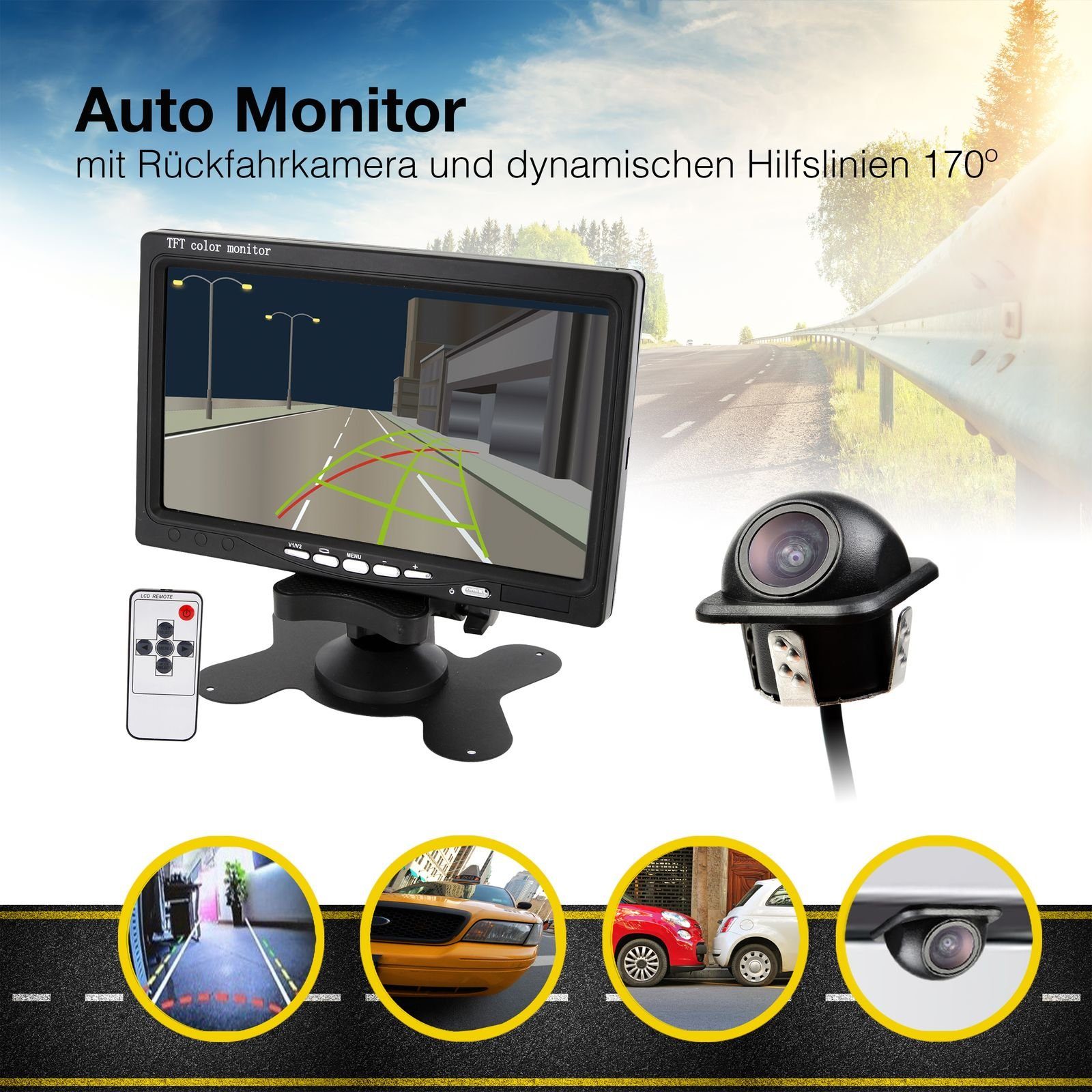 CARMATRIX CM-393 Rückfahrkamera (Auto Rückfahrsystem 170° Rückfahrkamera mit dynamische Parklinien, 7