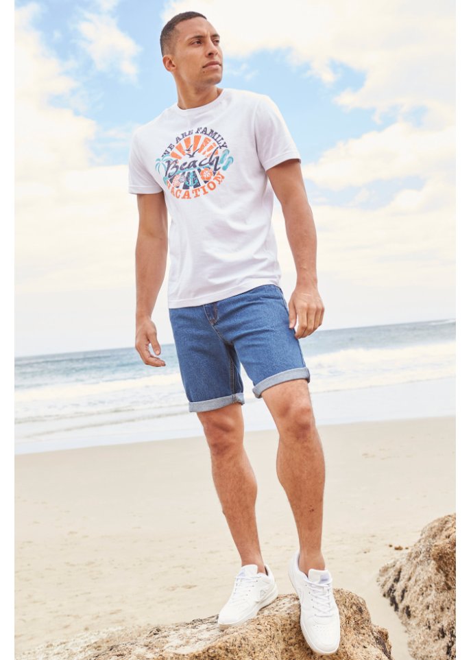 Jeans-Bermuda mit seitlichem Dehnbund, Classic Fit