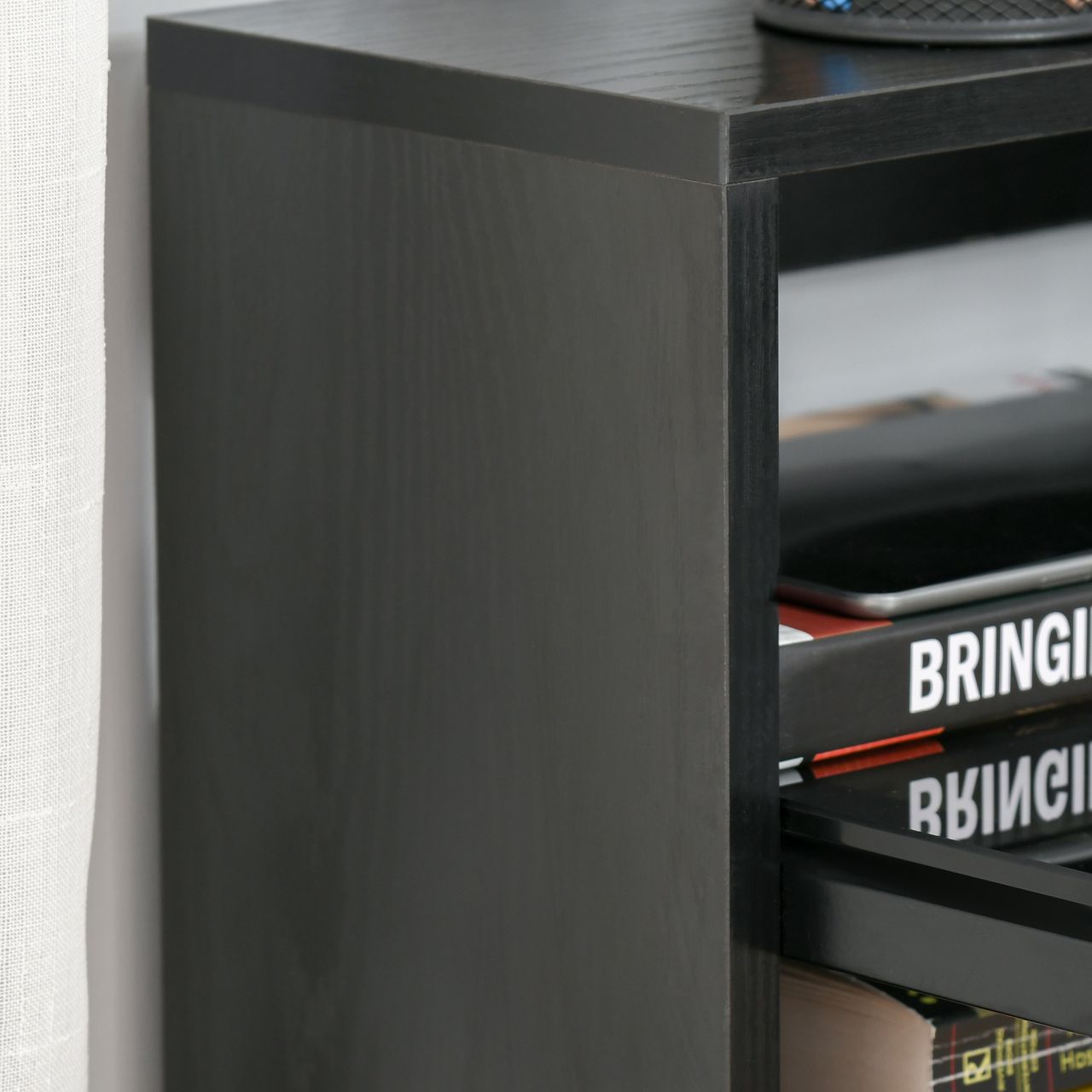 HOMCOM Computertisch Schreibtisch mit zwei Ablagen moderner Gamingtisch mit gehärtetem Glasplatte Home-Office verstellbare Fußmatte Stahl Spanplatte Schwarz Grau 115 x 55 x 90 cm