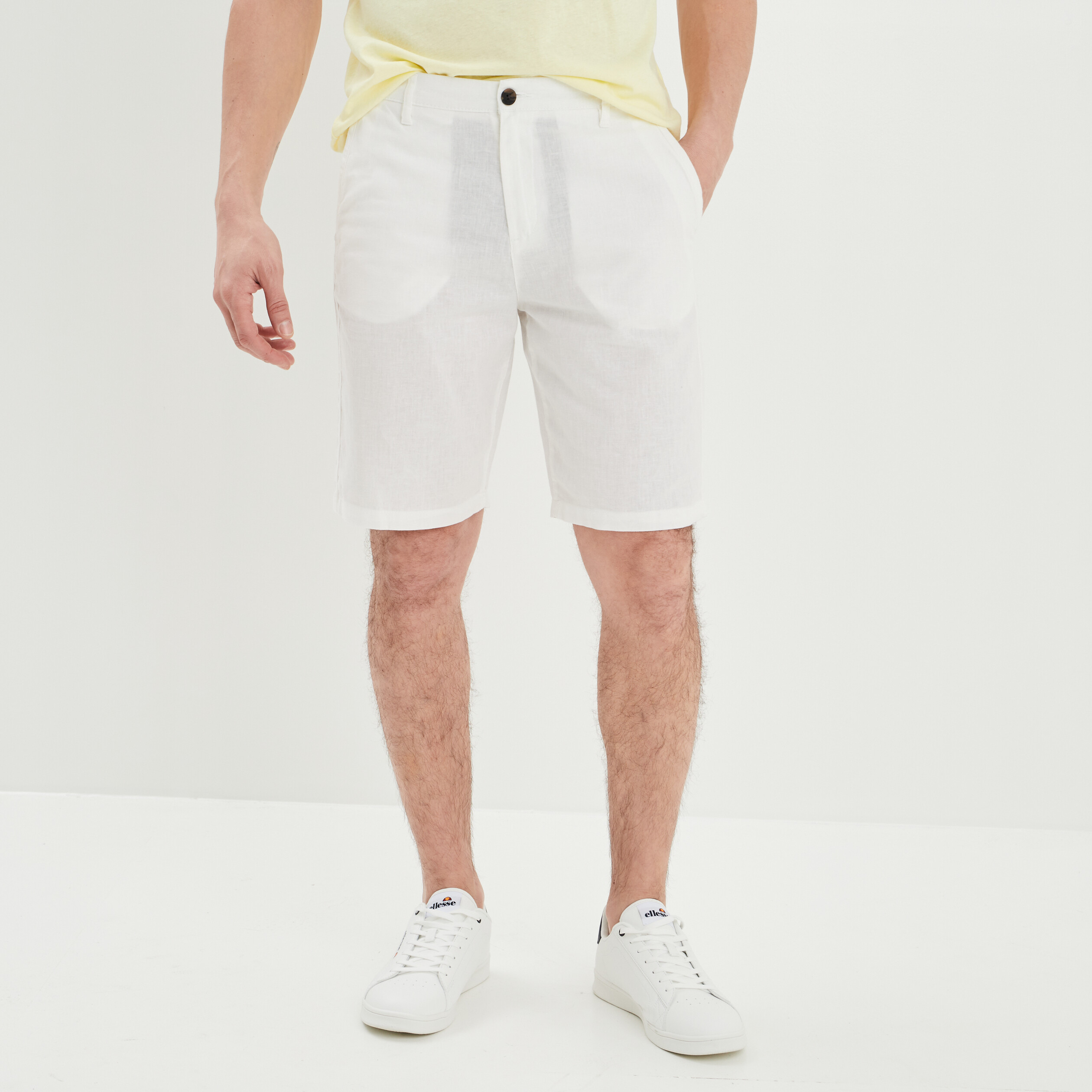 Short chino droit lin majoritaire blanc homme | La Halle