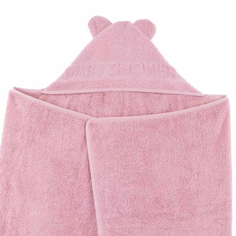 Cape de bain à oreilles Baby Shower vieux rose