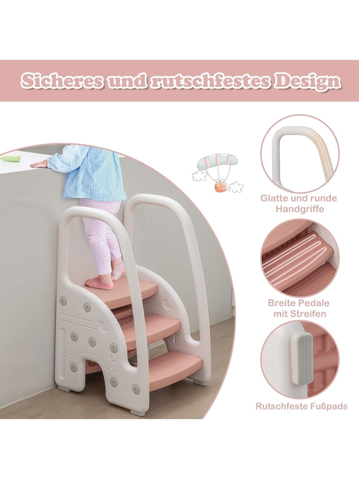 COSTWAY 3 stufig Tritthocker ab 1 Jahre in Rosa günstig kaufen 42 x 42 cm
