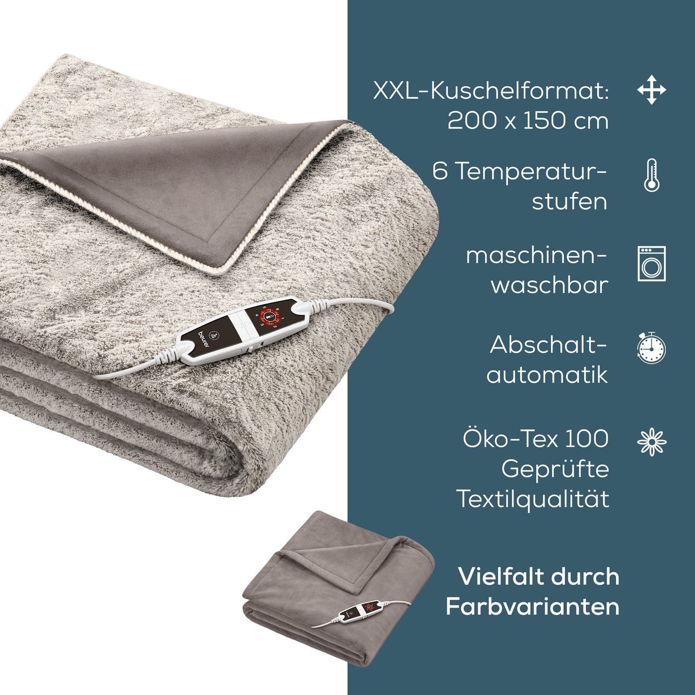 Beurer XXL Wärmezudecke HD 150 Nordic Taupe-Einkuscheln und genießen