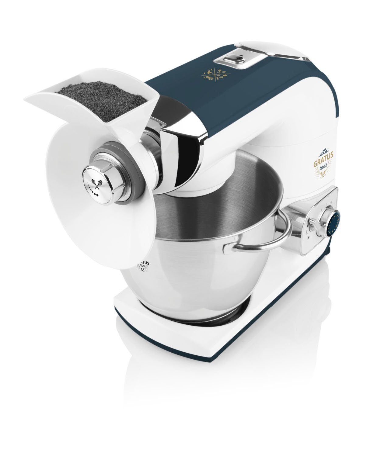 eta Küchenmaschine ETA002890092, 1200 W, 5,5 l Schüssel, Gratus Vital II 1200 Watt mit Metall-Gehäuse, mit sehr viel Zubehör