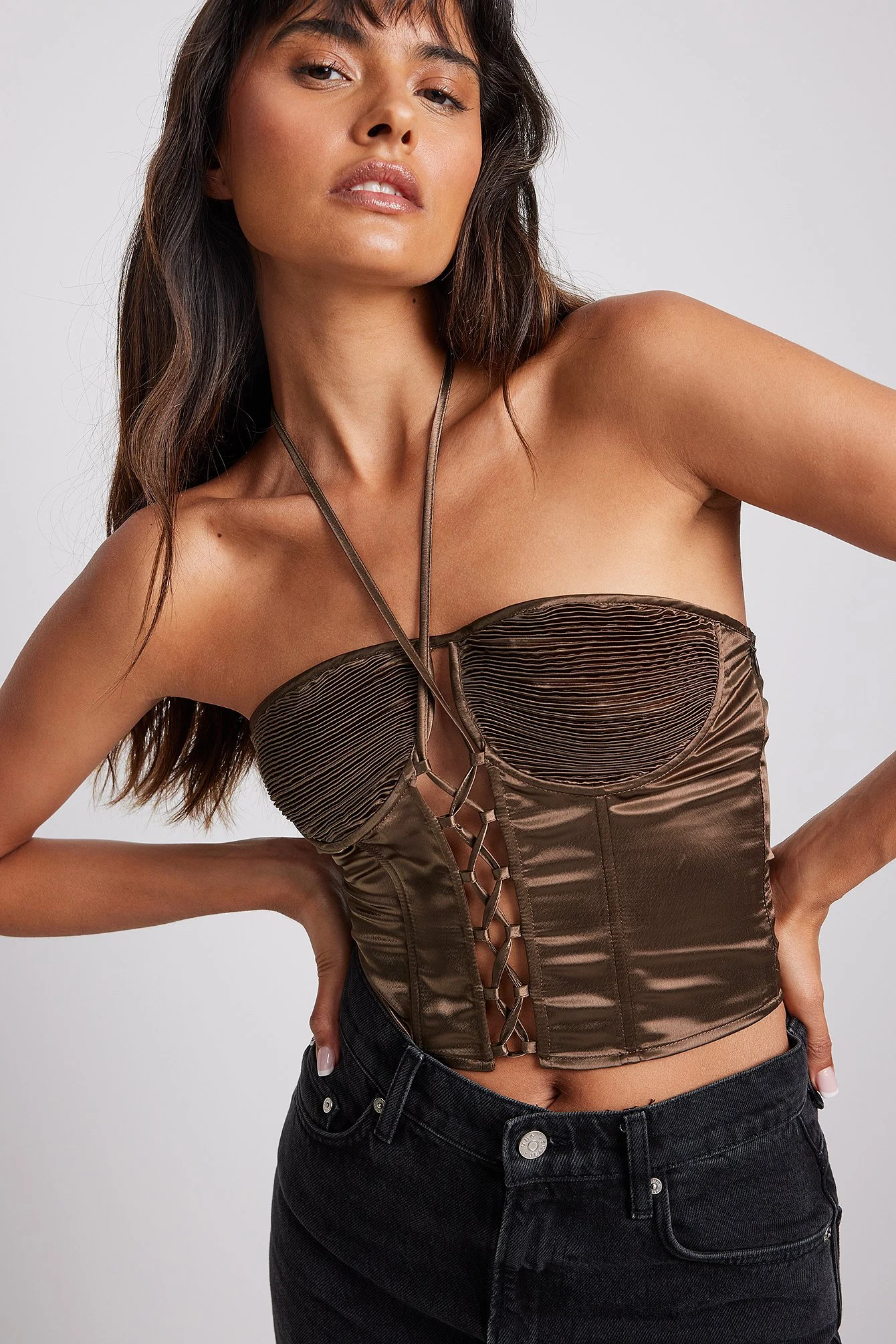 Satin-Korsett mit Spitzendetail