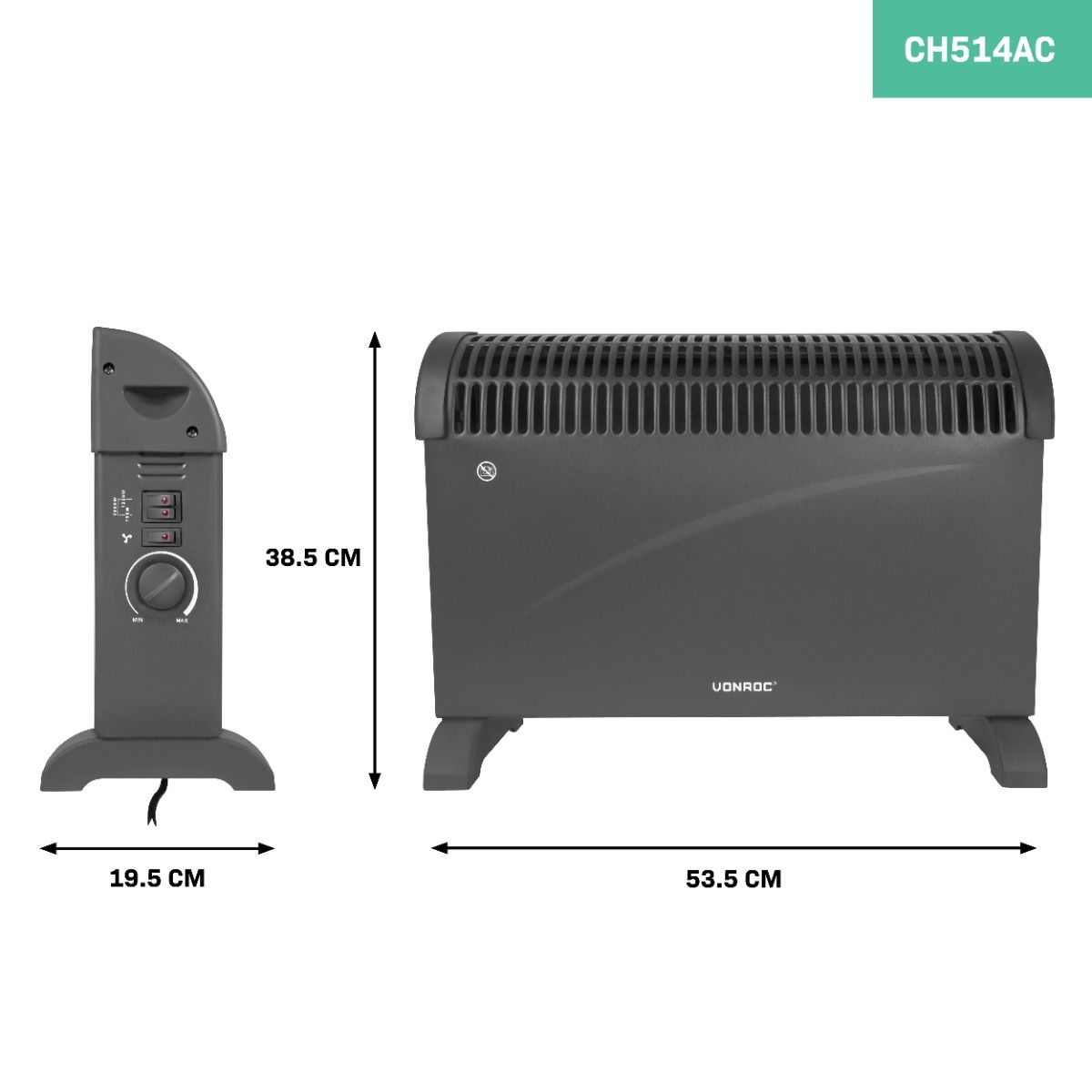 Vonroc 2000 Watt Konvektor Heizung mit Turbolüfter