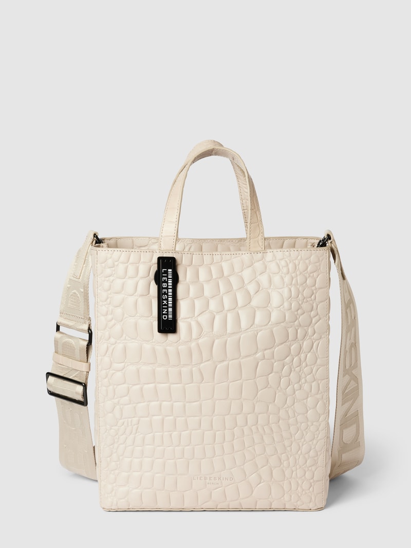 Tote Bag mit Label-Detail Modell 'Kroko' in offwhite