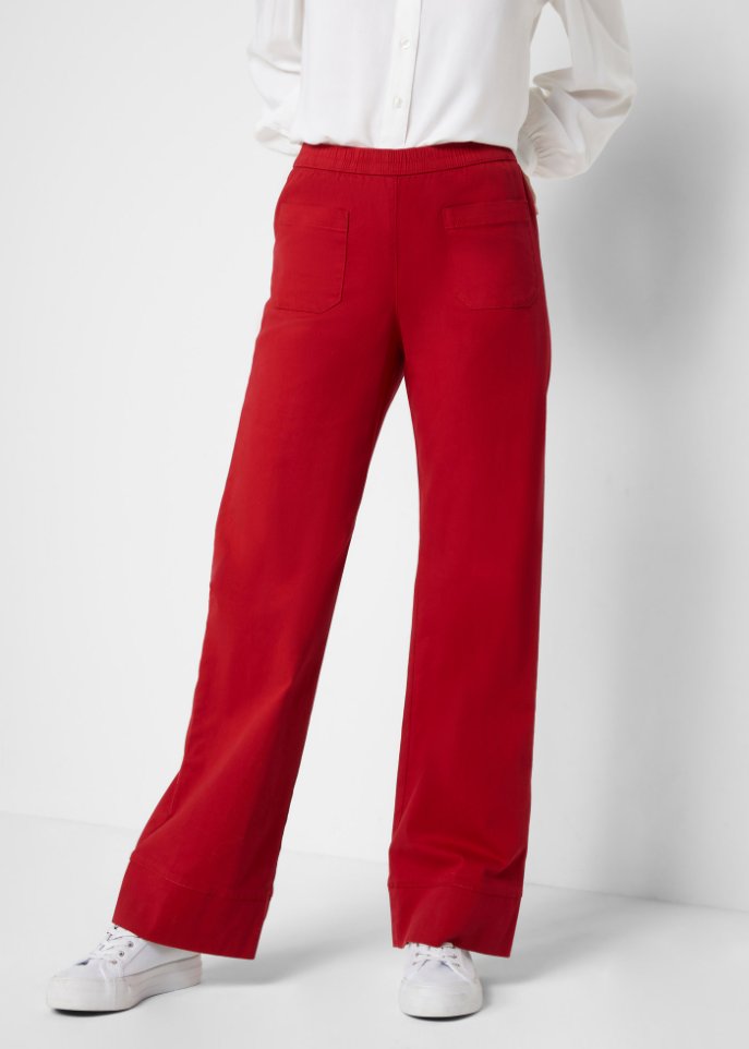 Twillhose mit ausgestelltem Bein und High-Waist-Bequembund