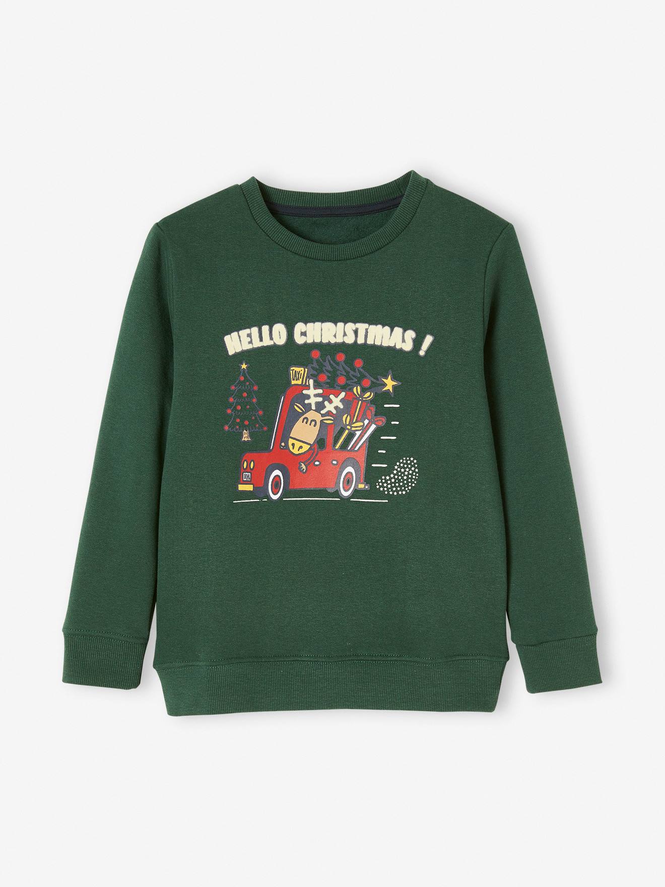 Sweat de noël motif renne garçon vert sapin