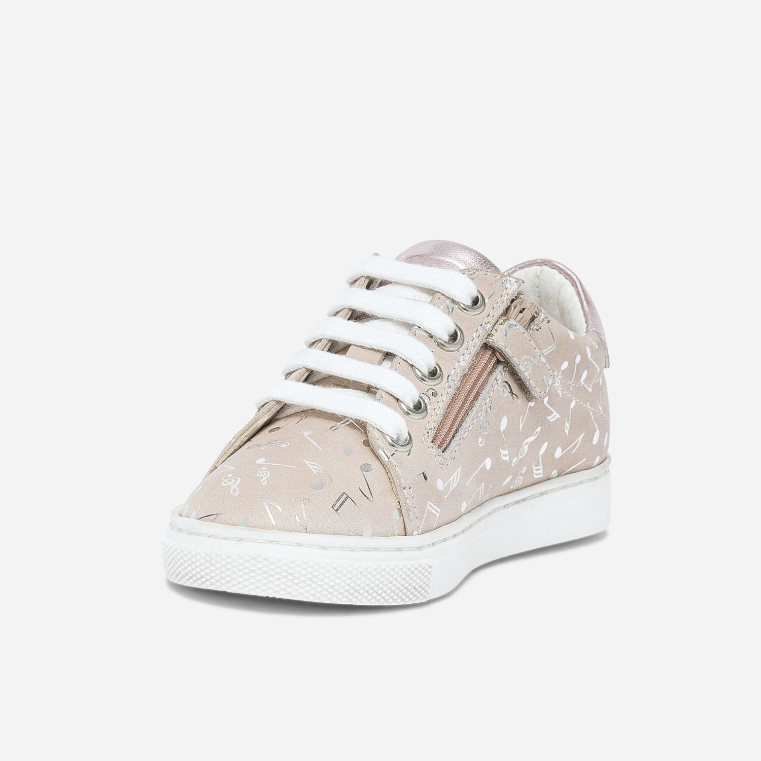 Tennis BUGGY beige en cuir avec notes de musique argentées