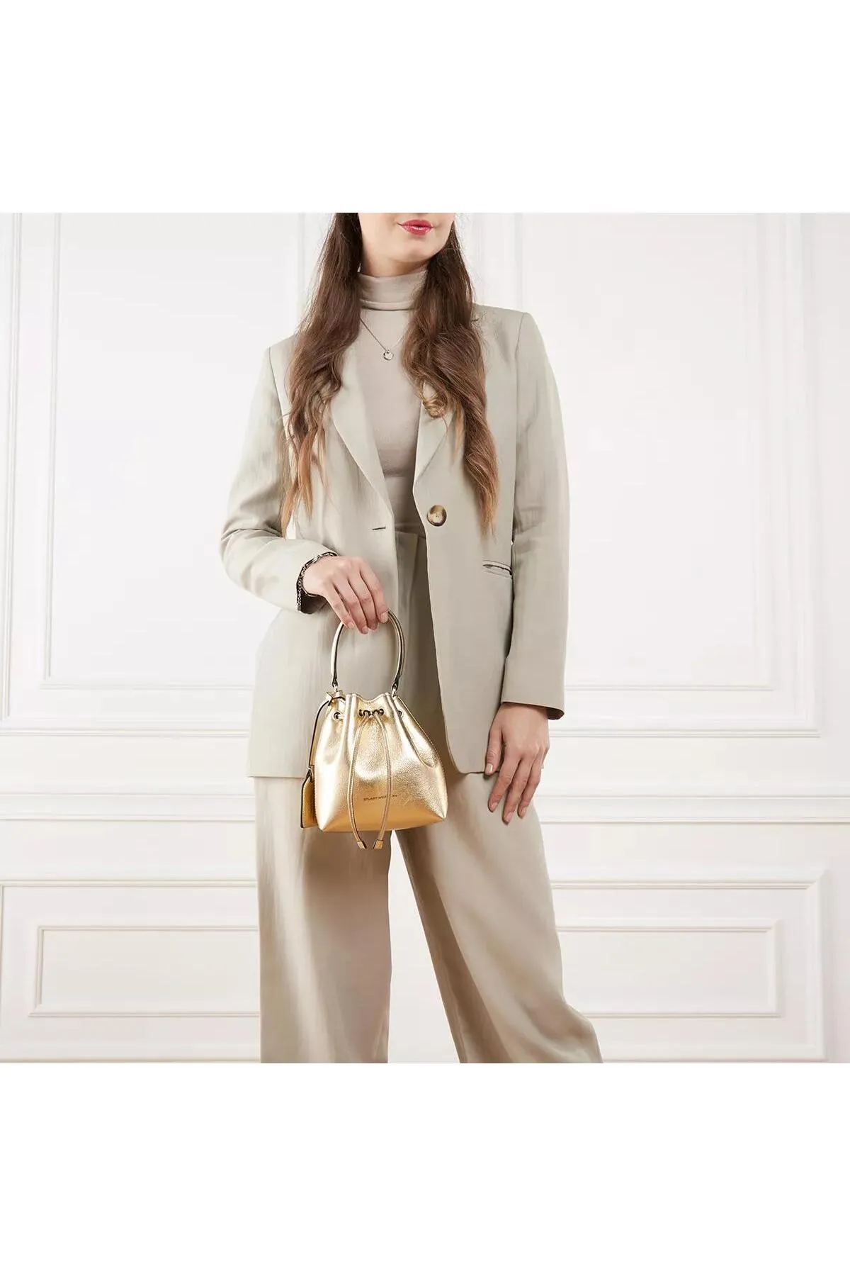 Stuart Weitzman  Rae Mini Bucket Bag Platino