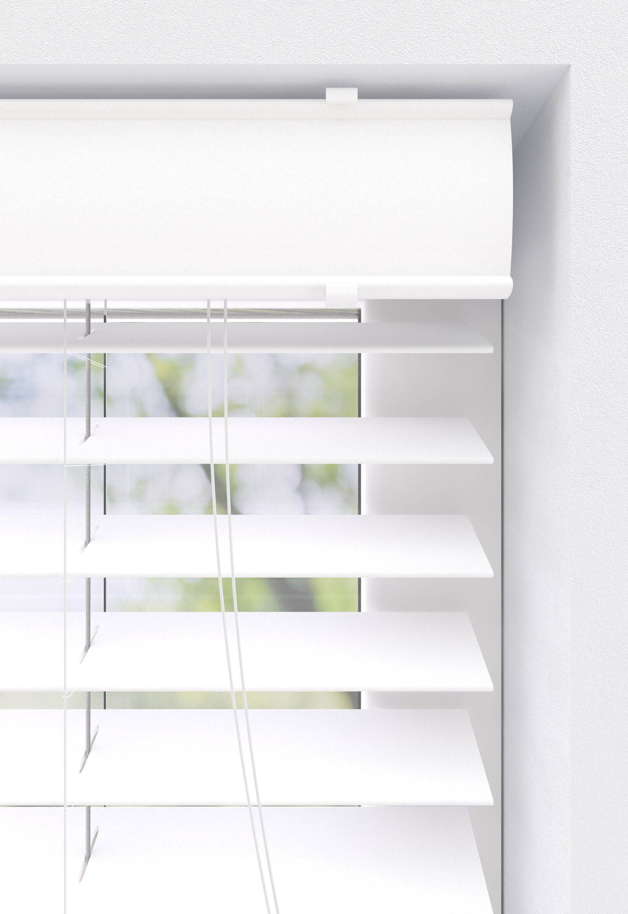 Jalousie Ariane, my home, mit Bohren, freihängend, 50mm PVC Lamellen in Holzoptik, Bedienung durch Schnurzug