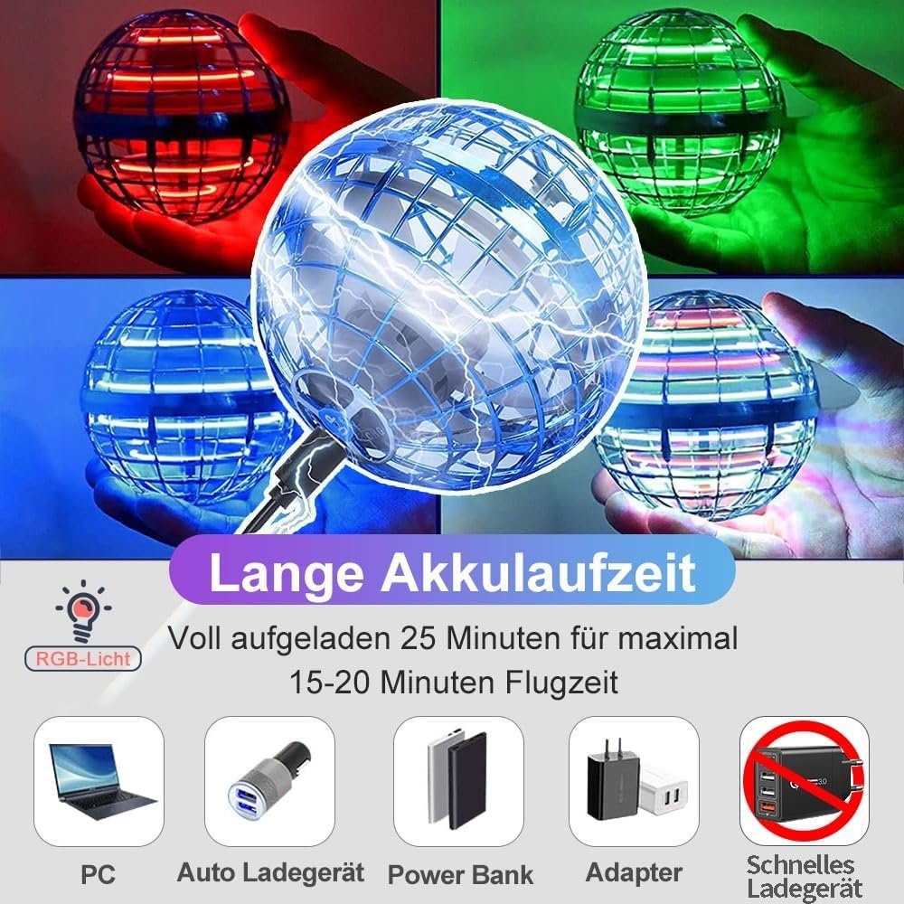 DTC GmbH Spielball Magic Spinner Ball RGB Licht Hover Fliegender Ball, Fliegender Ball für Kinder, Fly Spinning Ball