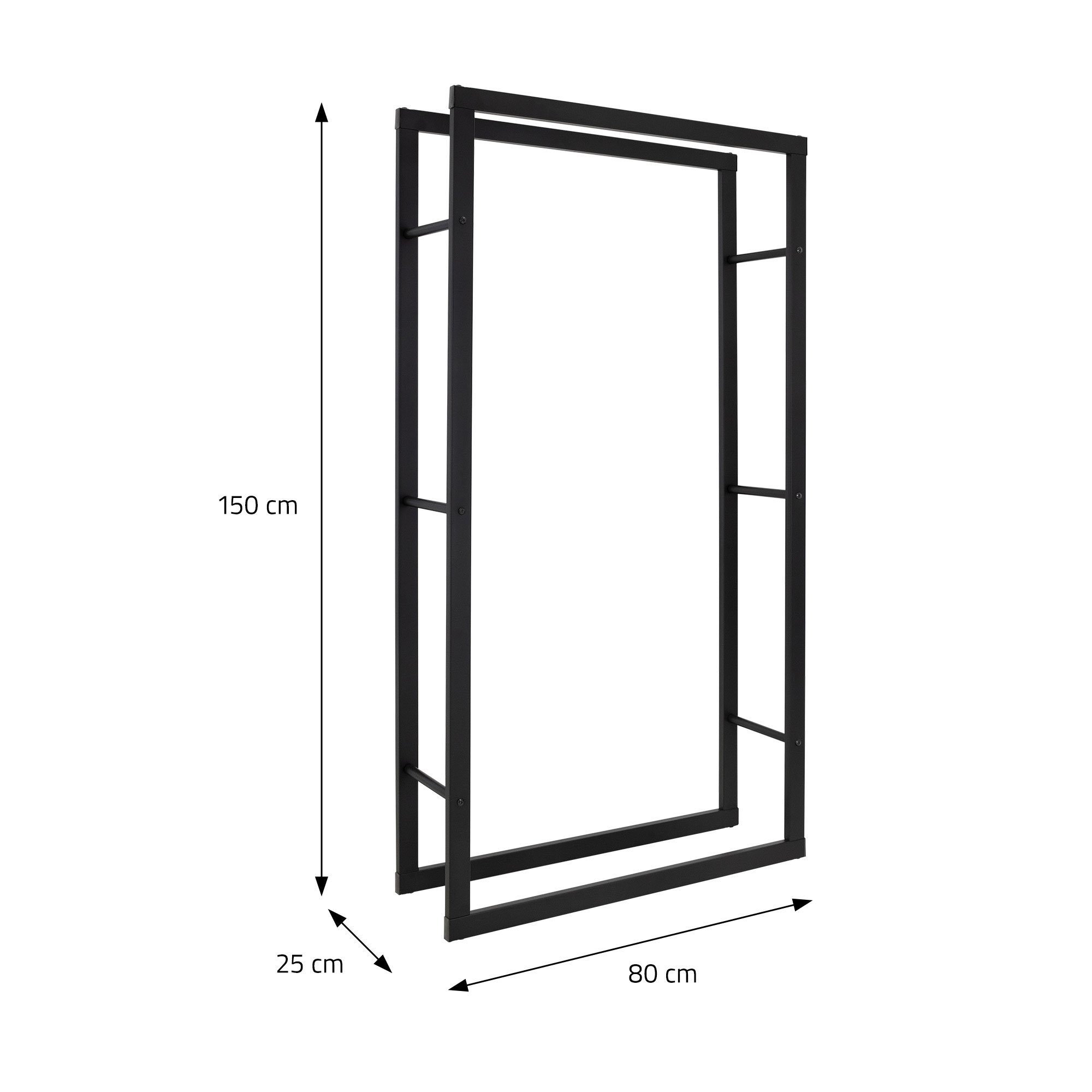 ML-DESIGN Kaminholzregal Brennholzregal Holzaufbewahrung Kaminholzständer Kaminholzhalter, BxTxH:25x80x150 cm, Schwarz 80x150x25cm rechteckig Metall Innen/Außen